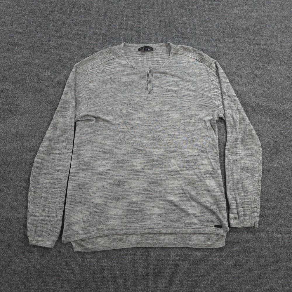 John Varvatos USA Sweater Mens XL Gray Sean Linen Blend Henley Thermal Preppy